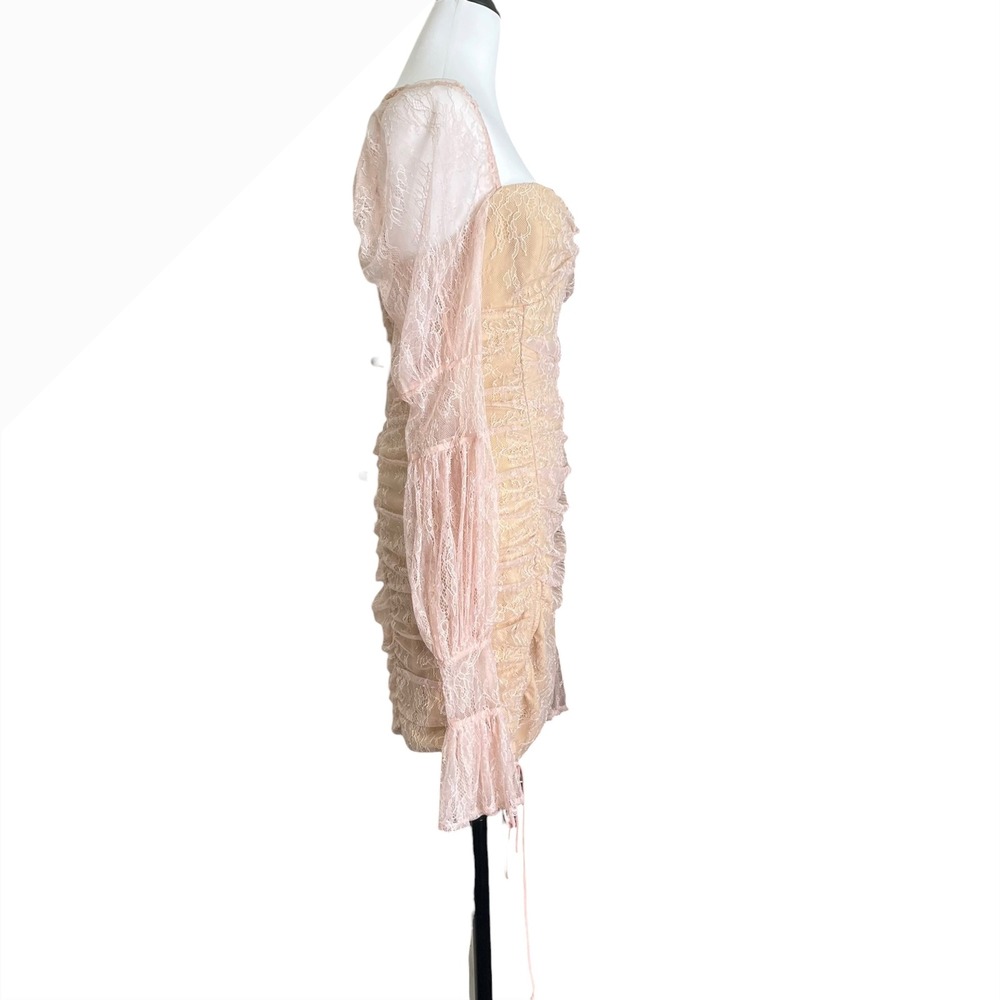 Michael Costello x REVOLVE Isadora Mini Dress Women's Large Blush Lace Ruched - Picture 3 of 10